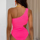 Solid Textured Cut Out One Shoulder Monokini