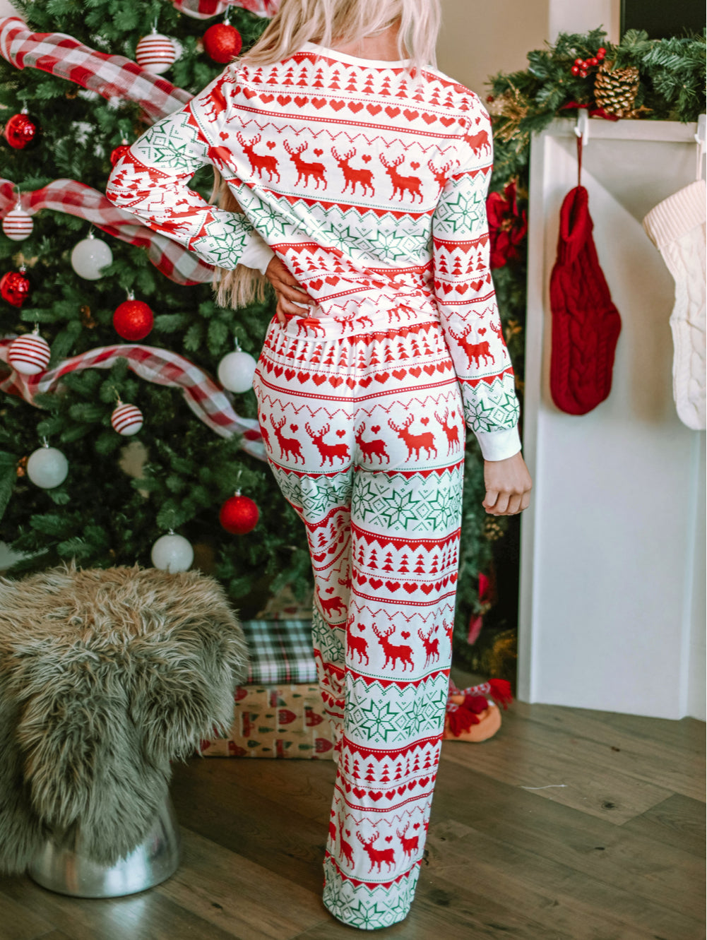 Christmas Print Pullover and Pants Lounge Set