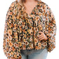 Plus Size Floral V-Neck Long Sleeve Blouse