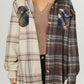 Mixed Plaid Patchwork Double Flap Pocket Shirt