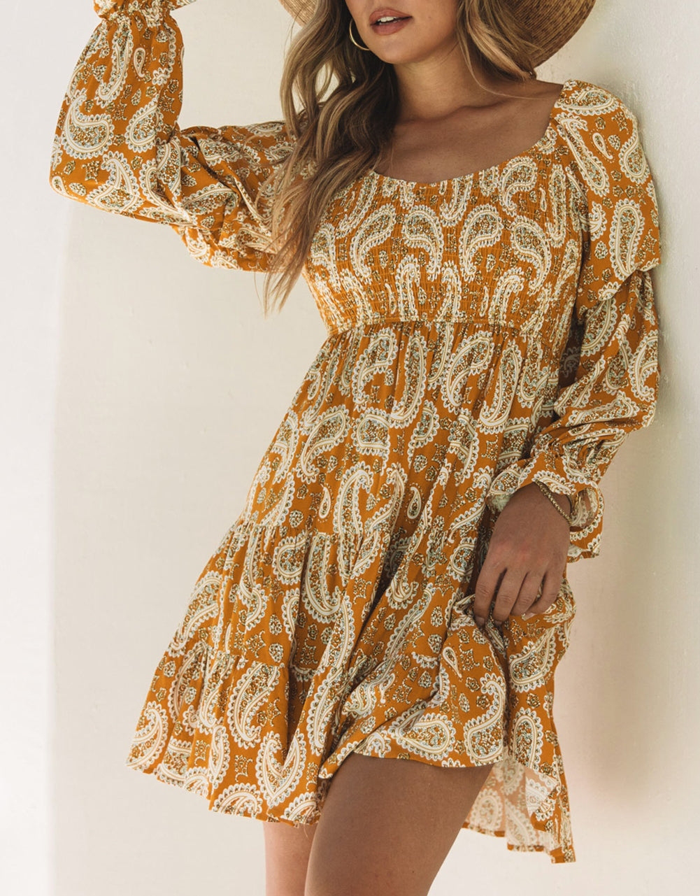 Boho Paisley Long Sleeve Floral Dress