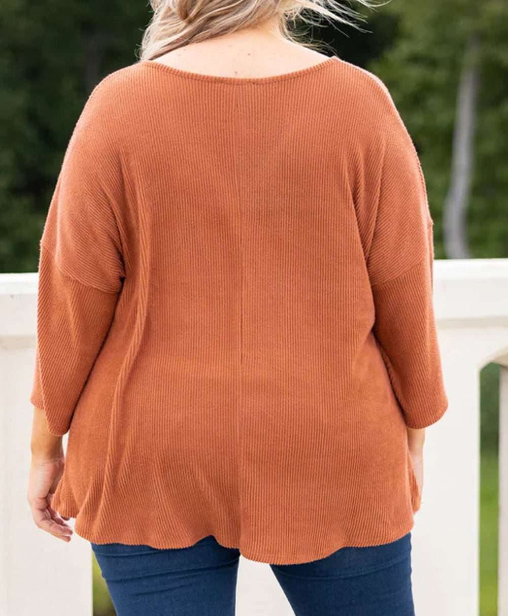 Plus Size Twist Hem Bracelet Sleeve Ribbed Top