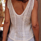 White Lace Crochet Open Back U Neck Tank Top