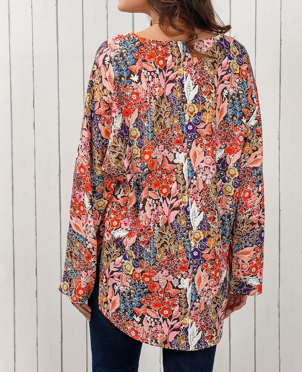 Boho Floral Long Sleeve V-Neck Blouse