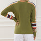 Leopard Contrast Striped Sleeve Ribbed Trim Sweater