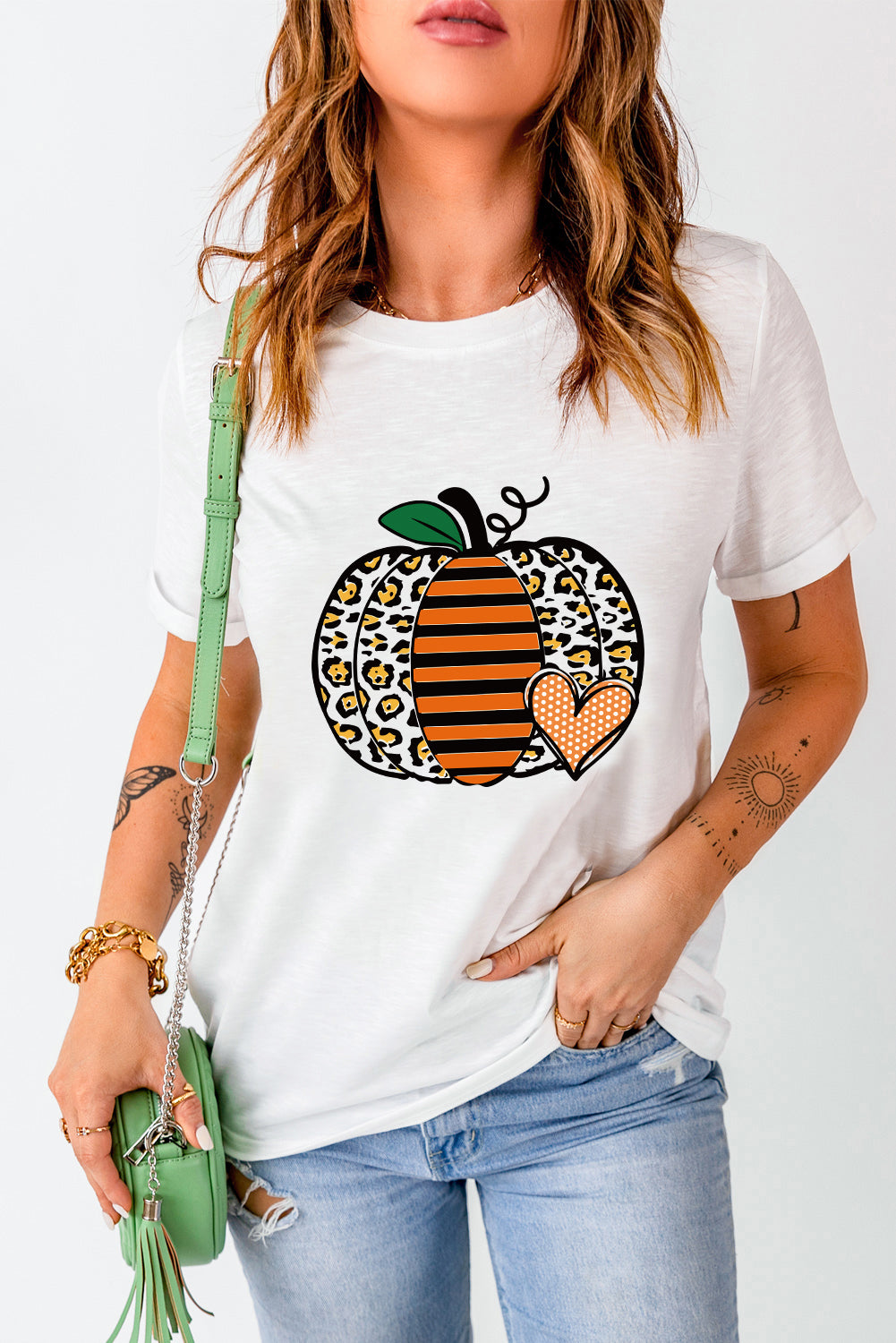 Leopard Striped Pumpkin Printed Thanksgiving T Shirt