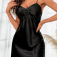 Tie Ruched Sexy Spaghetti Straps Satin Night Dress