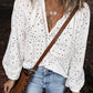 Eyelet Embroidered Puff Sleeve V Neck Blouse