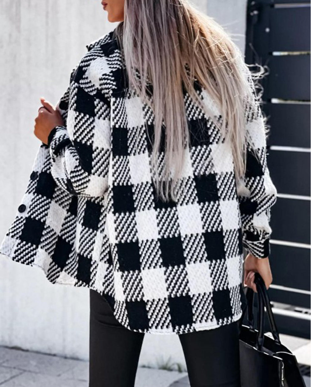 Plaid Textured Flap Pocket Shacket