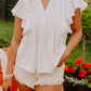 V Neck Pleated Front Ruffled Sleeve Shirt