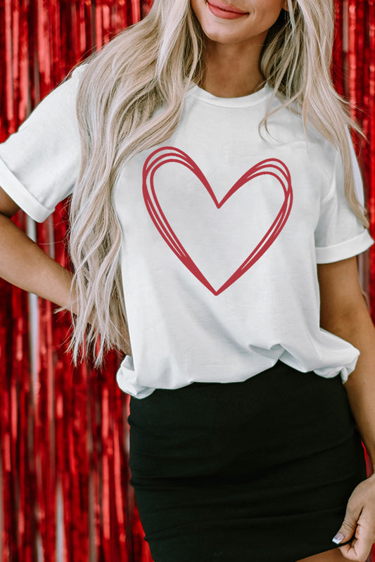 Repeated Heart-shape Sketch Valentines Graphic Tee