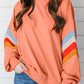 Rainbow Striped Sleeve Crew Neck Loose Sweatshirt