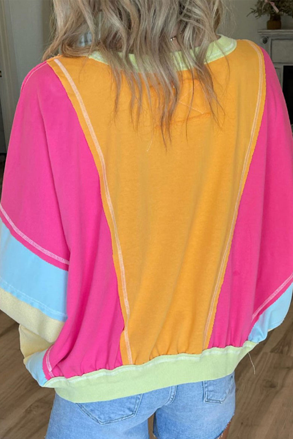 Plus Size Colorblock Patchwork Exposed Seam Sweatshirt