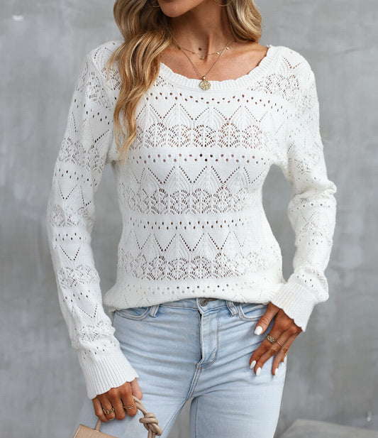 Surplice V Openwork Textured Sweater