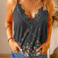Floral Print Lace Crochet Splicing V Neck Cami Top