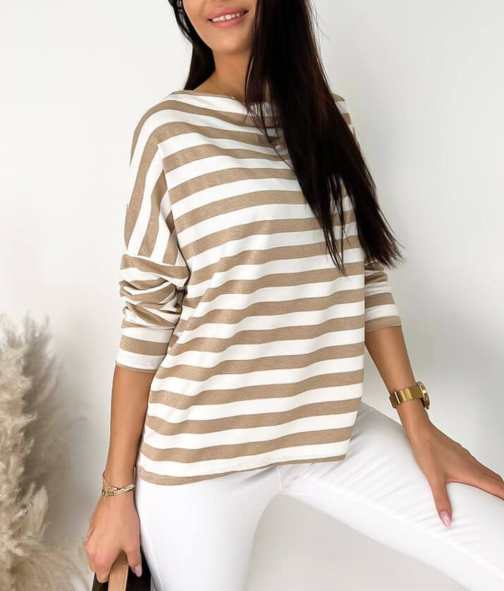 Striped Boat Neck Long Sleeve Top