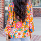 Floral Print Buttons Front Bubble Sleeve Shirt