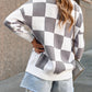 Contrast Checkered Print Button Up Sweater Cardigan