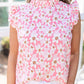 Pink Sweet Floral Print Ruffle Trim Blouse