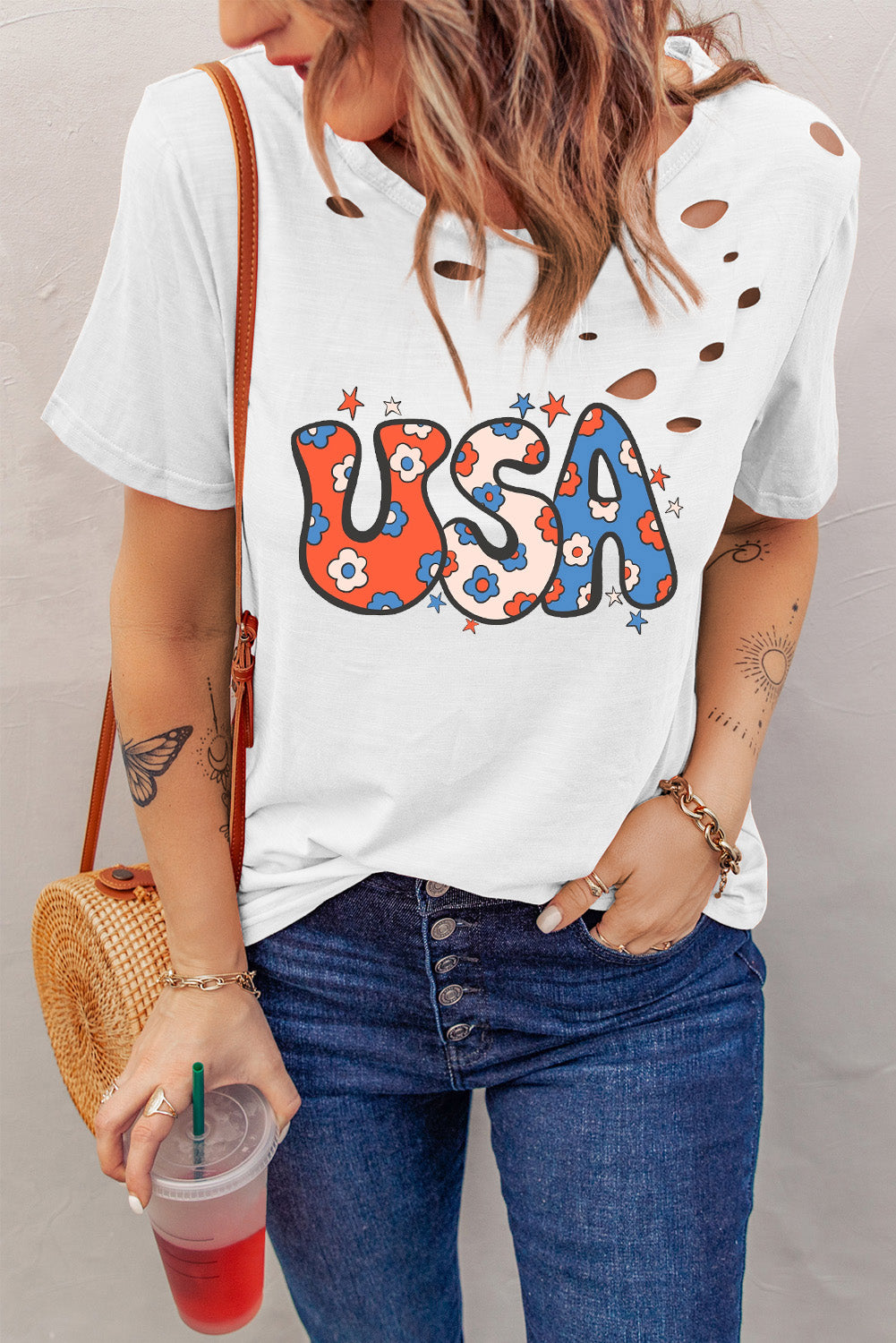 Flower USA Graphic Distressed Tee