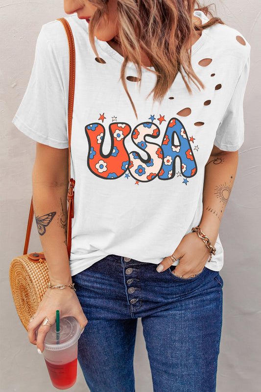 Flower USA Graphic Distressed Tee
