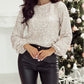 Sequin Puff Sleeve Cutout Back Blouse