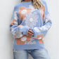 Floral O Neck Drop Shoulder Knitted Sweater