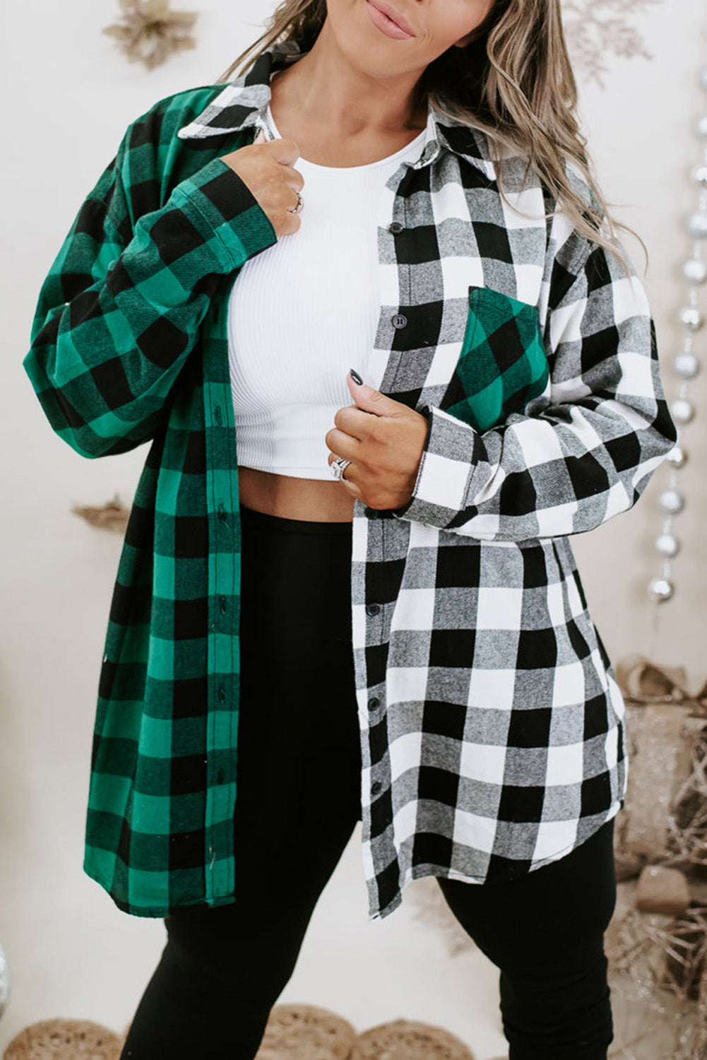 Plaid Color Block Buttoned Plus Size Shacket