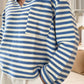 Stripe Chest Pocket Buttoned Back Notched V Neck Top