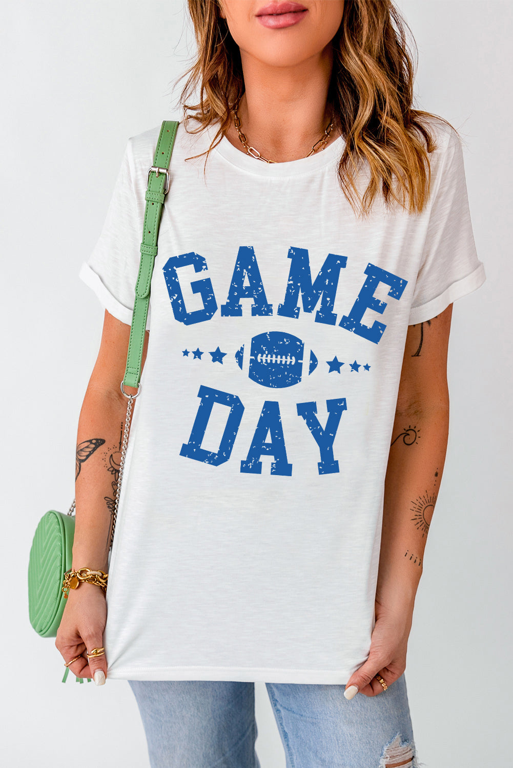 GAME DAY Rugby Football Graphic Crewneck T Shirt