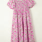 Plus Size Floral Print Smocked Puff Sleeve Dress