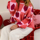 Plus Size Love Heart Block Mock Neck Lantern Sleeve Valentine Sweater