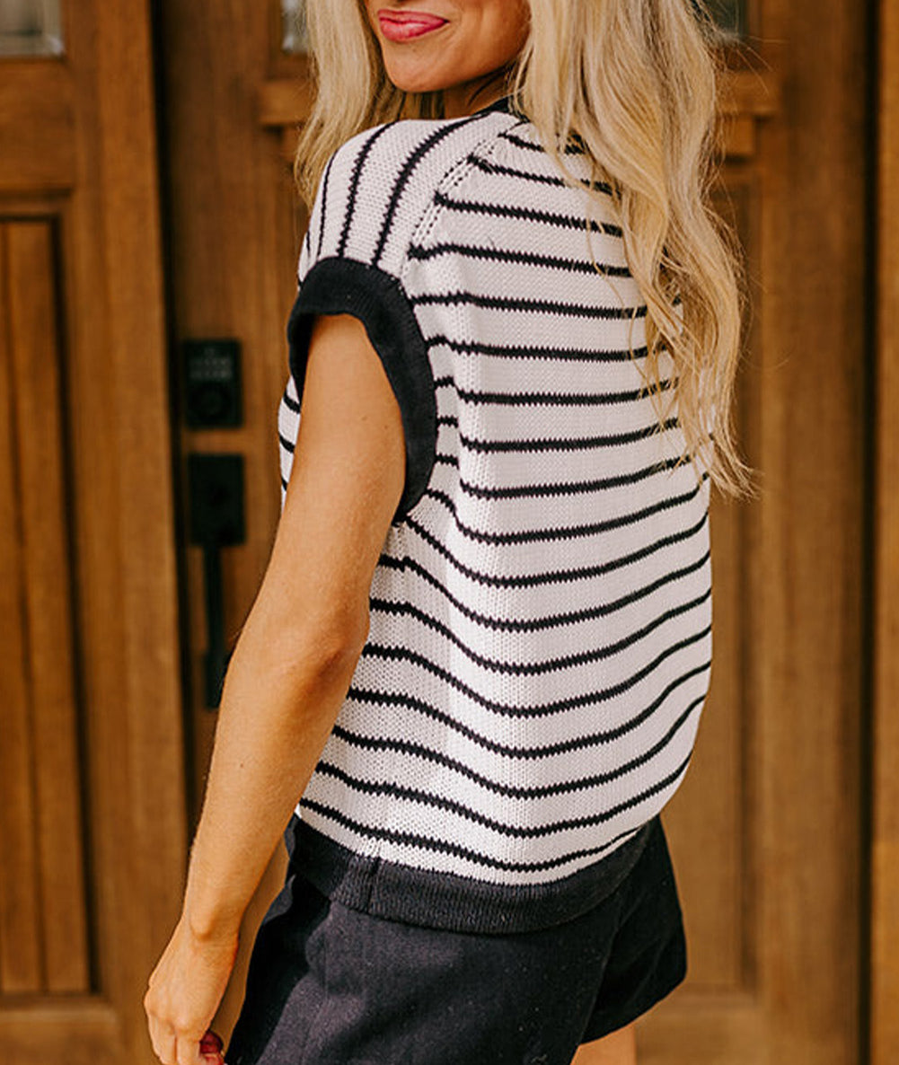 Stripe Loose Knit Short Sleeve Sweater