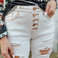 Light Washed Distressed Slits Button Fly Flare Jeans