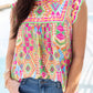 Geometric Print Ruffled Trim Tank Top