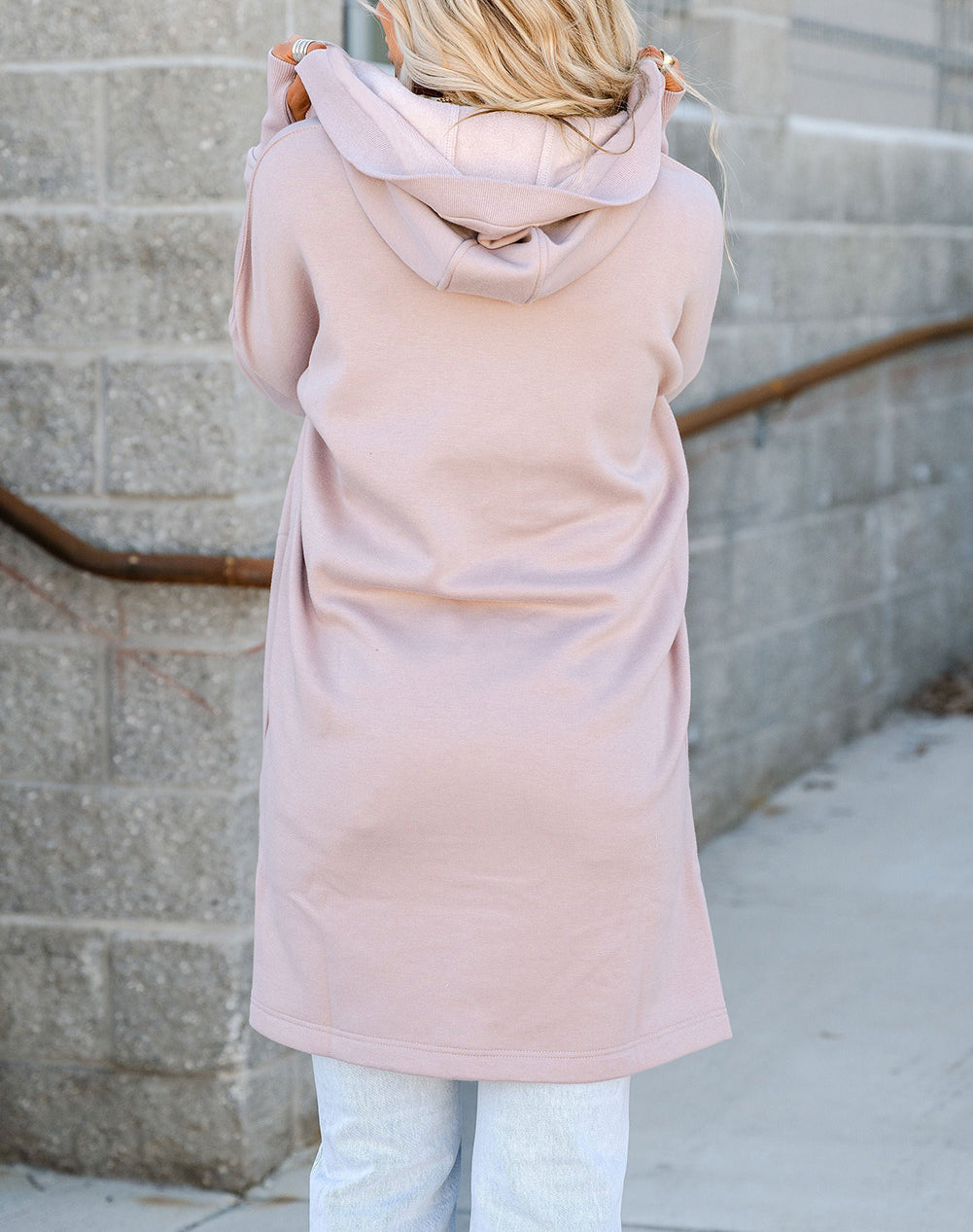 Thumb Holes Drop Shoulder Hoodie Cardigan