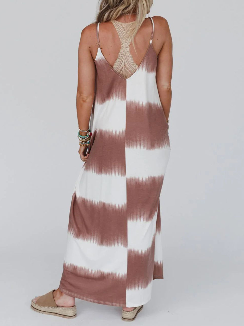Stripe Tie Dye Spaghetti Strap Maxi Dress