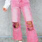 Distressed Hollow-out High Waist Cropped Flare Jeans