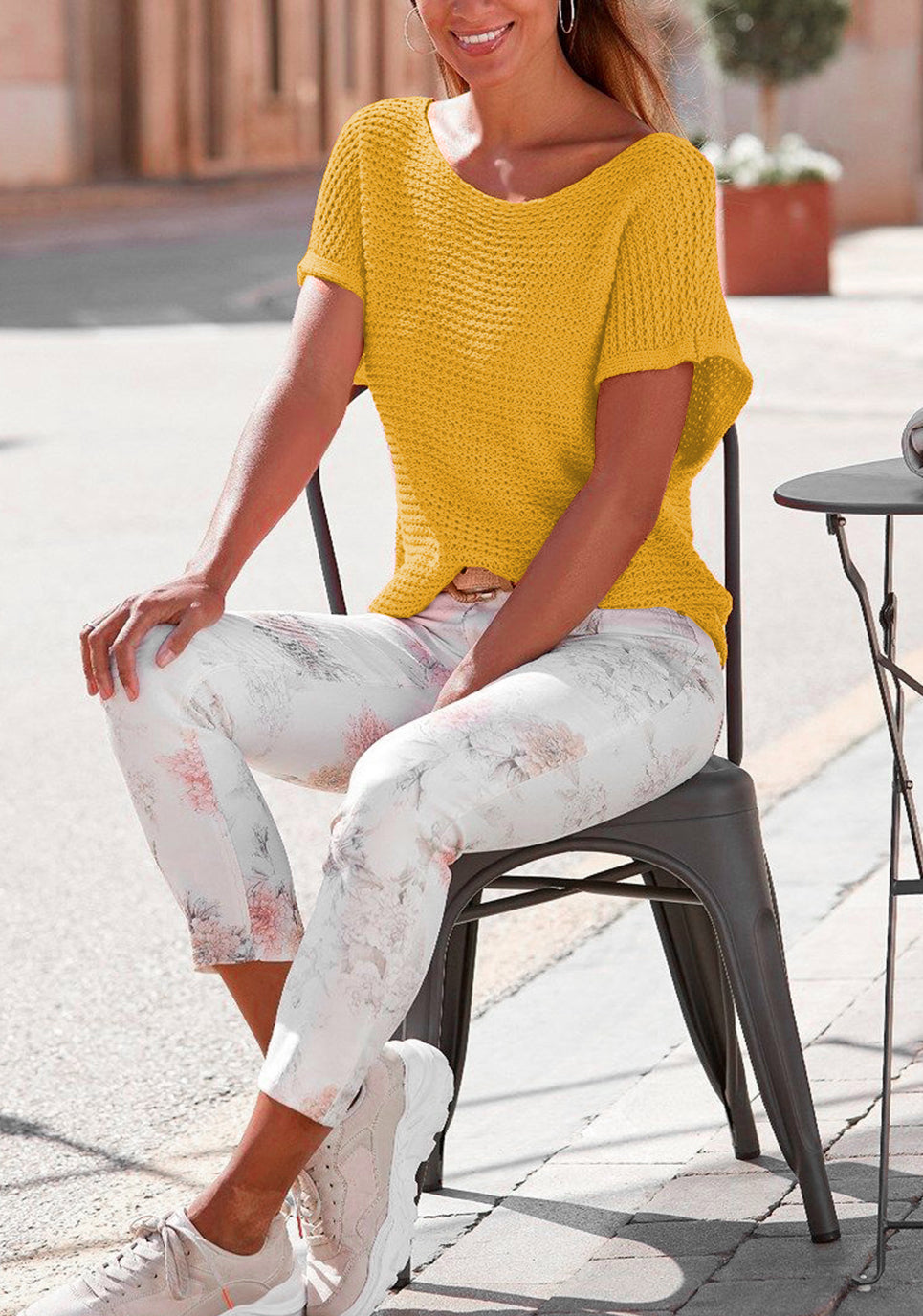 Clay Solid Loose Knit Short Dolman Sleeve Sweater