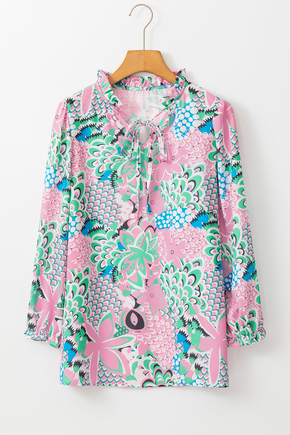 Floral Print V Neck Tied Loose Blouse