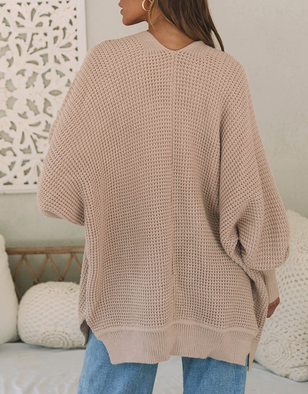 Knitted Dolman Sleeve Open Front Cardigan