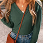 Waffle Knit Slim Fit Wrap V Neck Bodysuit