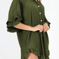 High-low Hem Ruffle Sleeve Pleated Shirt Dress