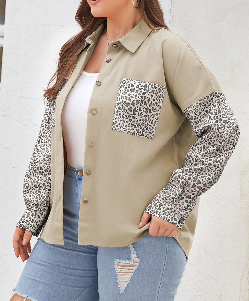 Plus Size Leopard Patchwork Shacket