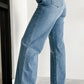 Multi Buttons Medium Wash Straight Loose Leg Jeans