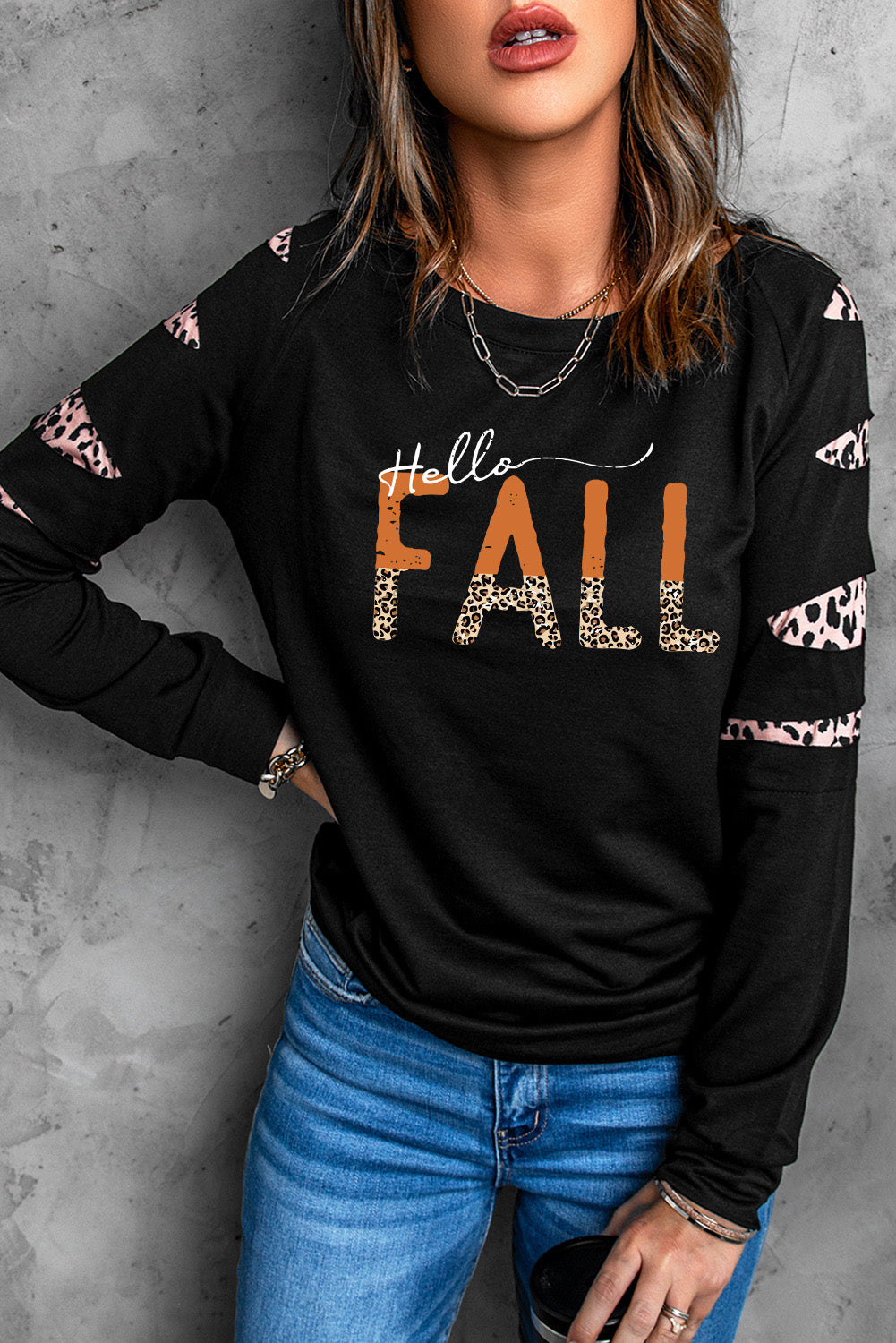 FALL Leopard Print Cut Out Long Sleeve Sweatshirt