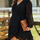 Plus Size Swiss Dot V Neck Wrap Long Sleeve Dress