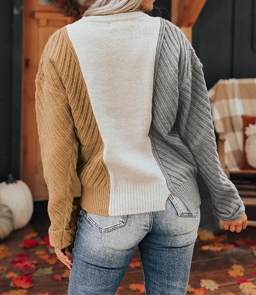 Colorblock Textured Drop Shoulder Sweater