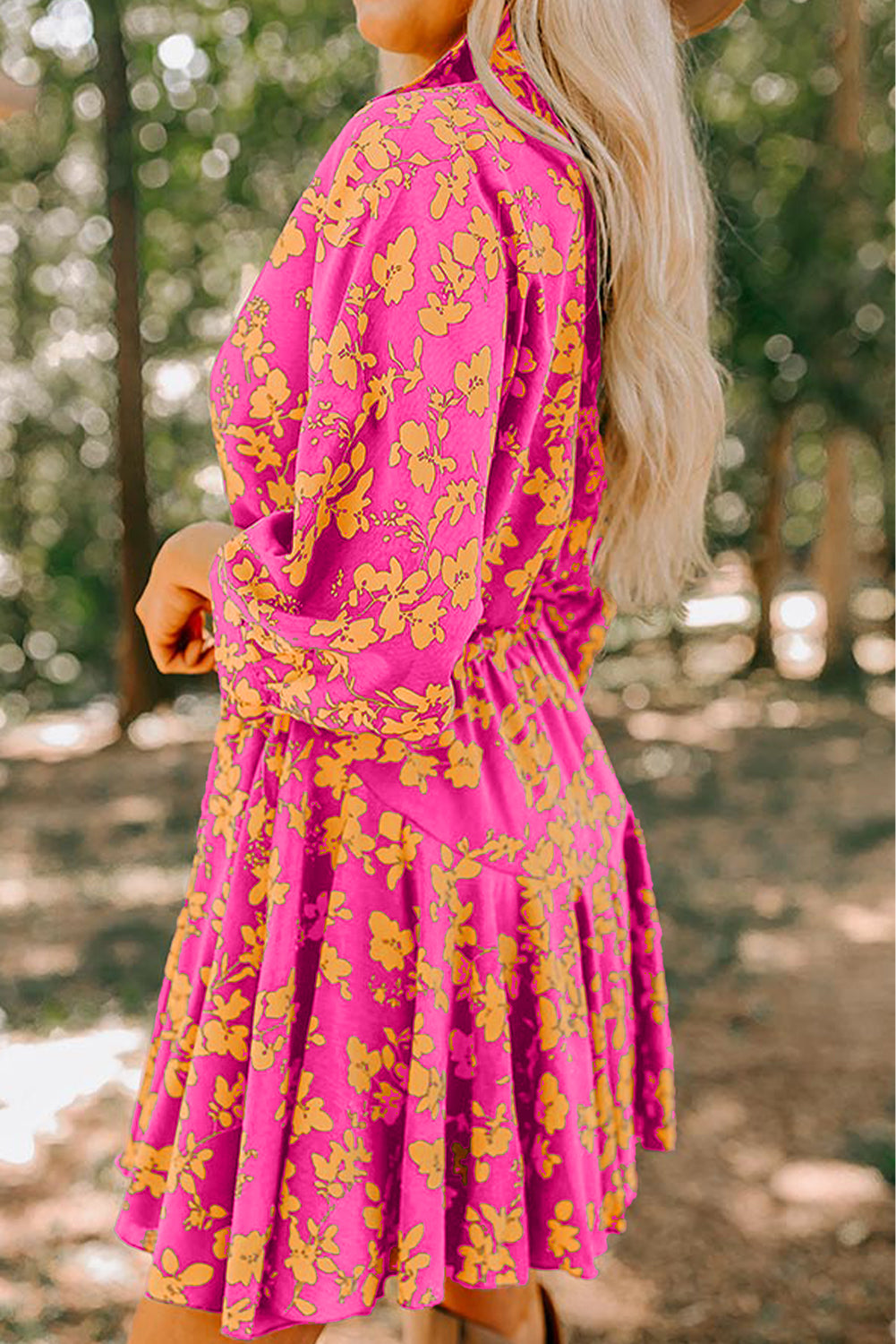 Floral Print Drawstring Tunic Flowy Short Dress