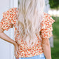Orange Floral Tiered Flutter Sleeve Blouse